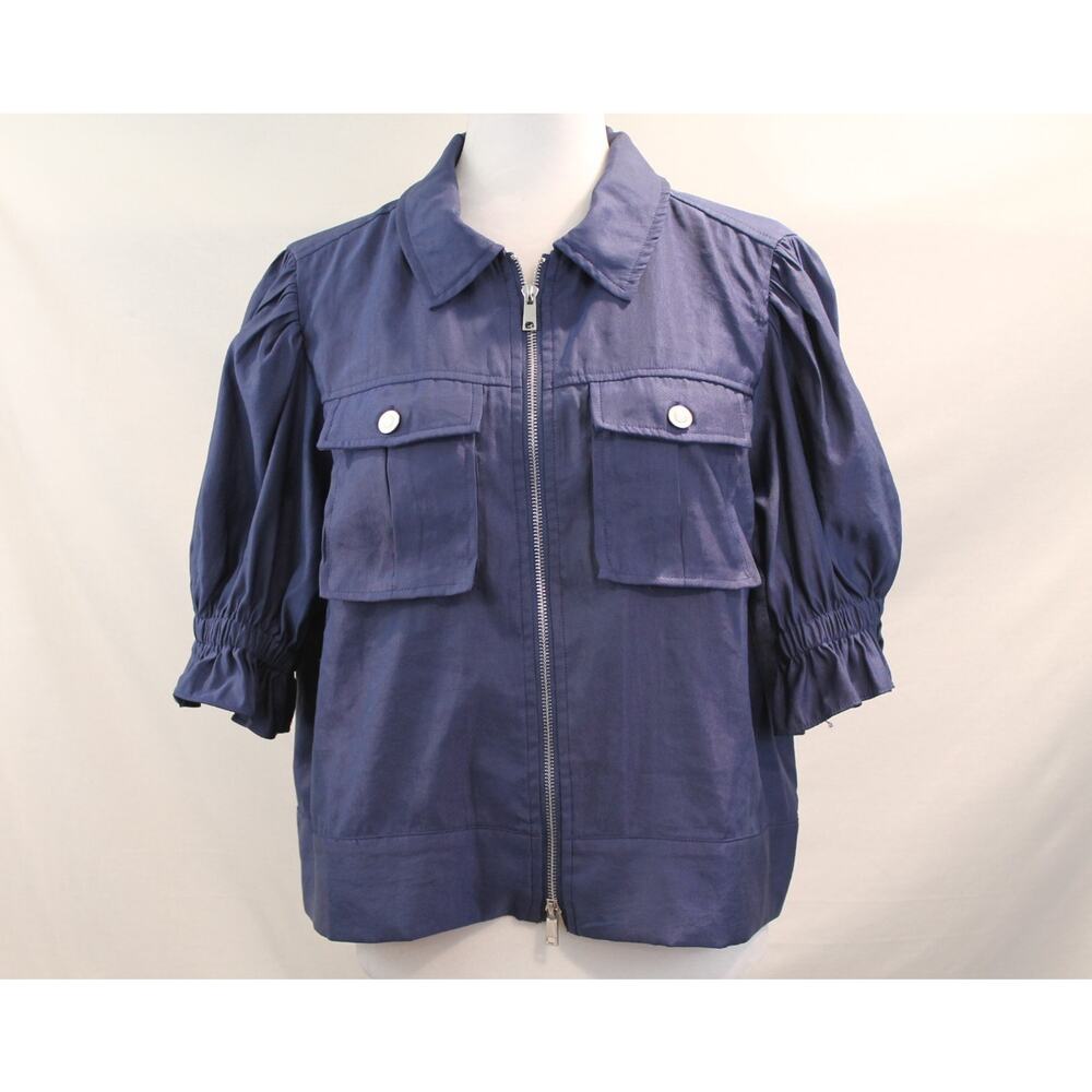 Six/Fifty Christine Crop Utility Puffed Sleeve Jacket Womens XL Navy Full Zip